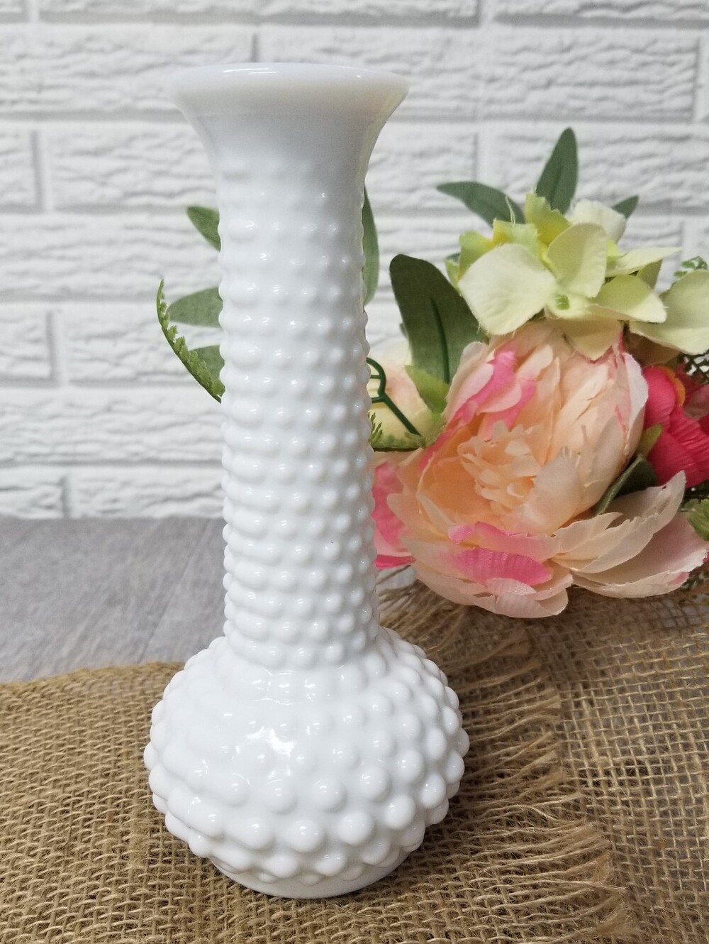 Vintage Hobnail Milk Glass Vase